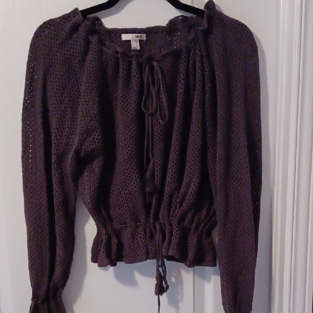 Amuse Society Gray Crochet Blouse